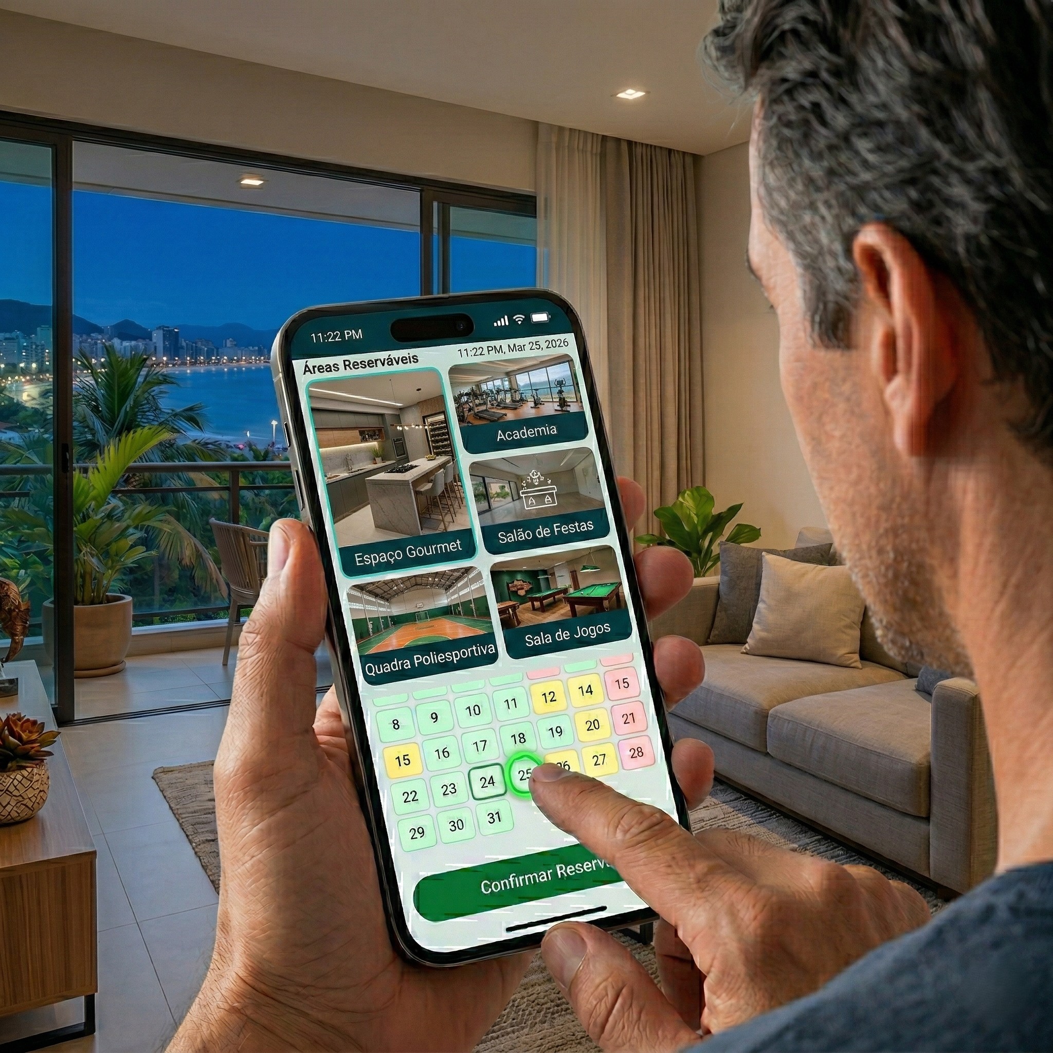 Tela de reserva de áreas comuns no sistema TreeCondo